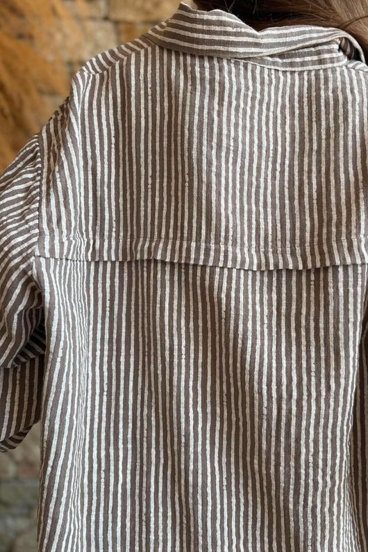 Sundaze Cheesecloth Chalk Stripe Boyfriend Shirt Mocha & White